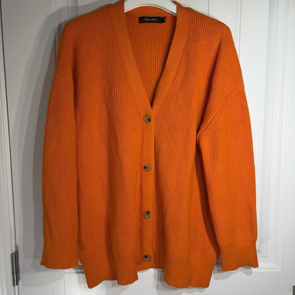 Automet Bright Orange Chunky Knit Button Front‎ Cardigan Sweater Size M